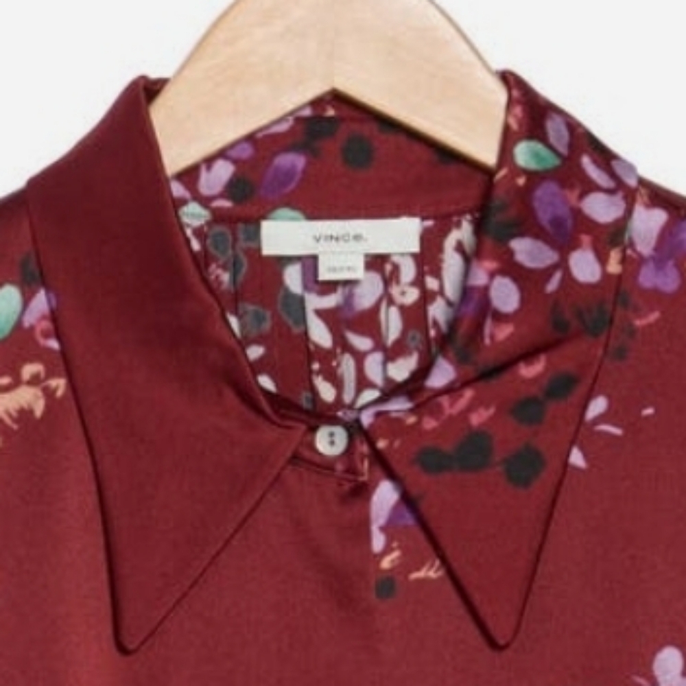 Vince Forsythia Silk Floral Botton-Up Blouse - Burgundy - Picture 4 of 4